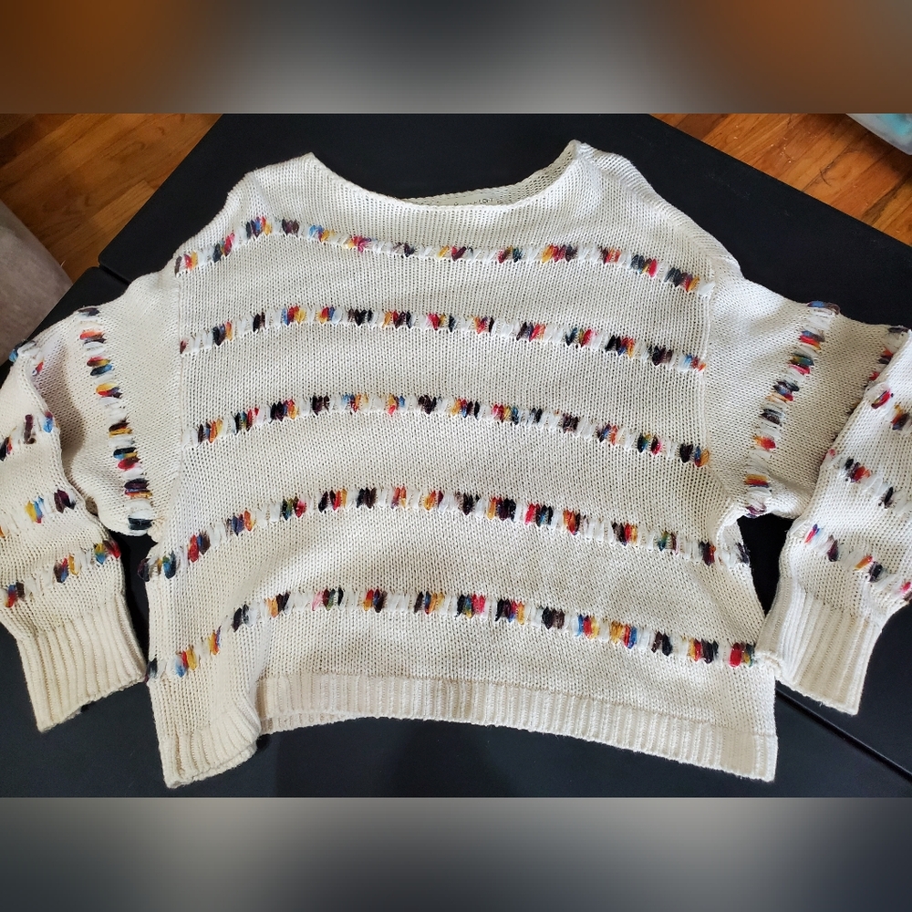 Lou & Grey Confetti Knit Off Shoulder Sweater Cream Boho Cozy Cottagecore Size S